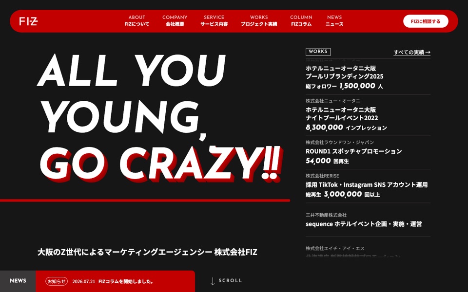 株式会社FIZの公式サイト(2026年10月19日時点)